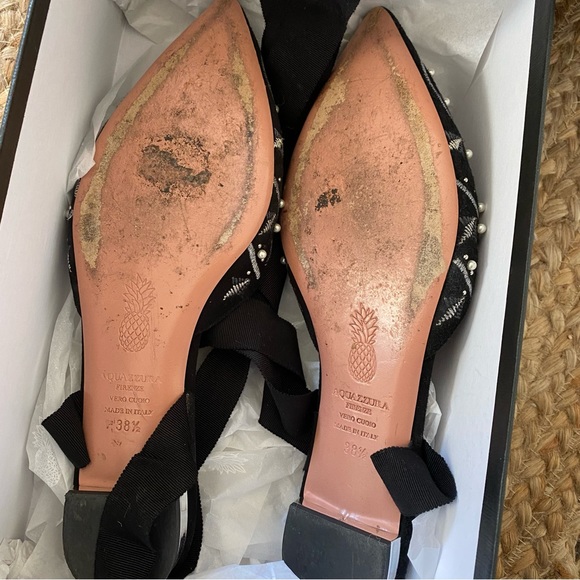 Aquazzura Stellar Embellished Black Suede Flats - Picture 6 of 10